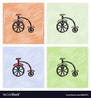 Antique highwheel bike 1885 in hatching style vector image