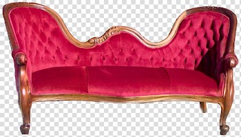 Antique Sofa IV, brown wooden framed red fabric padded sofa transparent background PNG clipart
