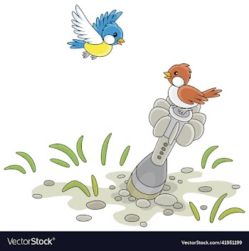 antiwar symbol with a mine and small birds