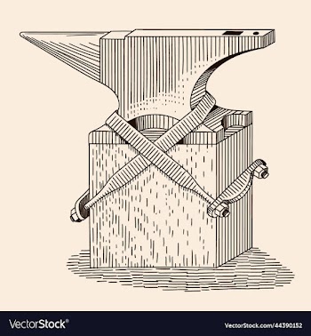 anvil fastened with clamps on a pedestal