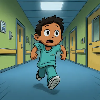 Anxious Boy in Hospital Corridor Anxious Boy in Hospital Corridor