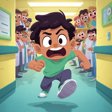 Anxious Boy Running in Hospital Anxious Boy Running in Hospital