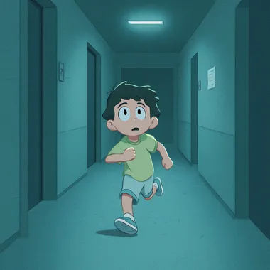 Anxious Boy Running in Hospital Anxious Boy Running in Hospital