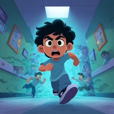 Anxious Boy Running in Hospital Anxious Boy Running in Hospital