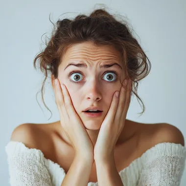 Anxious woman fretting alone in her cozy living room space Anxious woman fretting alone in her cozy living room space