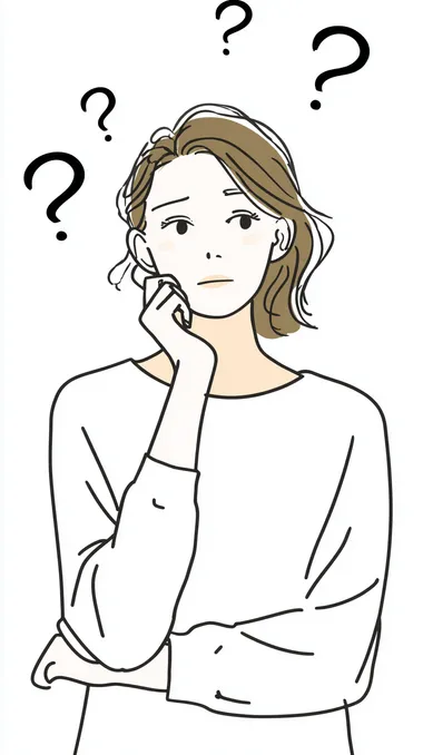 Anxious Woman in Thought with Question Marks Anxious Woman in Thought with Question Marks