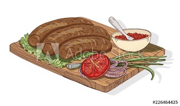 Appetizing kebab served with ajika sauce and vegetables