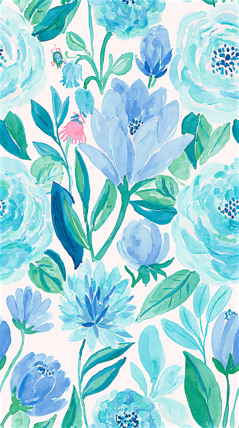 Aqua Blue Floral Pattern Illustration