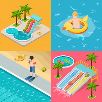 Aqua park composition isometric icon set Free Vector