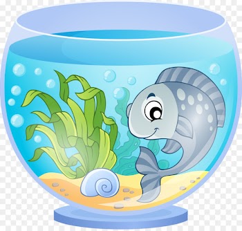 Aquarium Cartoon Goldfish - Blue fish and fish tank 