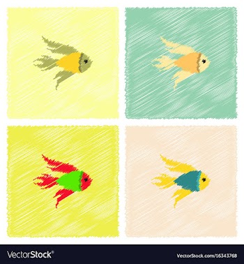 Aquarium fish silhouette colorful cartoon flat vector image
