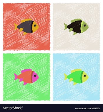 Aquarium fish silhouette colorful cartoon flat vector image