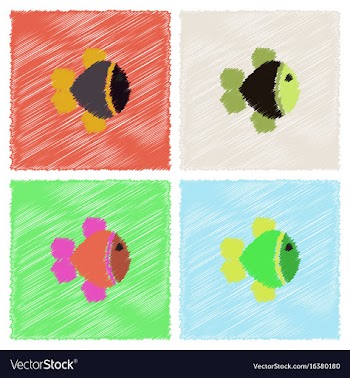 Aquarium fish silhouette colorful cartoon flat vector image
