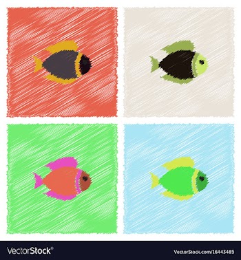 Aquarium fish silhouette colorful cartoon flat vector image