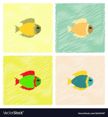 Aquarium fish silhouette colorful cartoon flat vector image