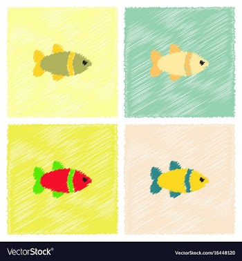 Aquarium fish silhouette colorful cartoon flat vector image