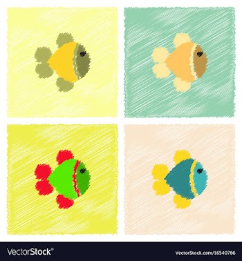 Aquarium fish silhouette colorful cartoon flat vector image