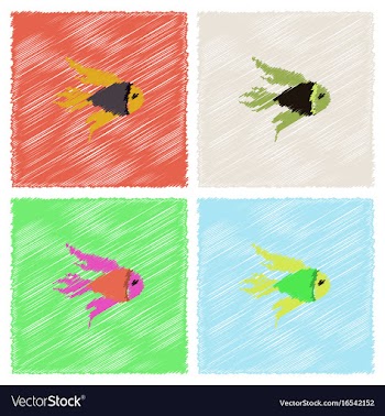 Aquarium fish silhouette colorful cartoon flat vector image