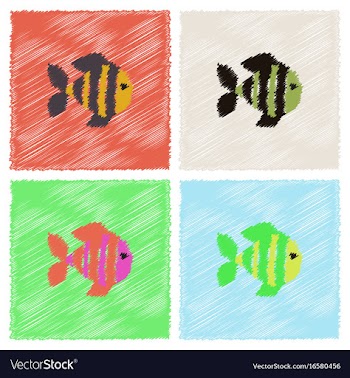 Aquarium fish silhouette colorful cartoon flat vector image