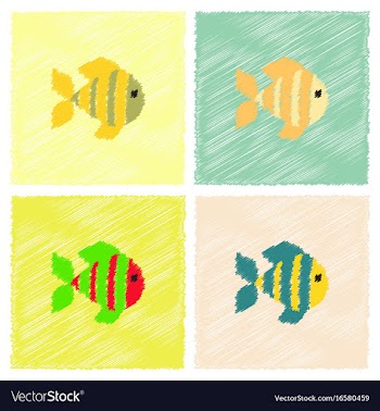 Aquarium fish silhouette colorful cartoon flat vector image