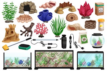 Aquarium underwater cartoon set Free Vector