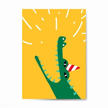 Aquatic cartoon crocodile wearing a party hat.. | Free stock vector - 477071