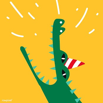 Aquatic cartoon crocodile wearing a party hat.. | Free stock vector - 477186