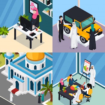 Arab muslims saudi people concept Free Vector