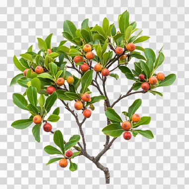 arbutus unedo tree with white background, with berries