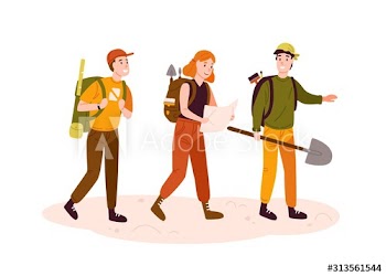 Archeologists team, researchers group flat vector illustration