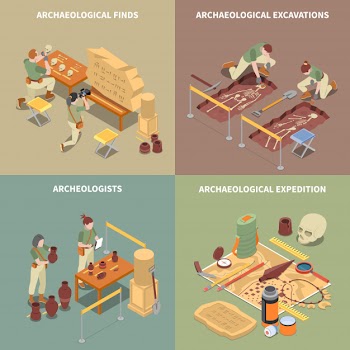 Archeology isometric concept icons set with excavations and finds symbols isolated Free Vector