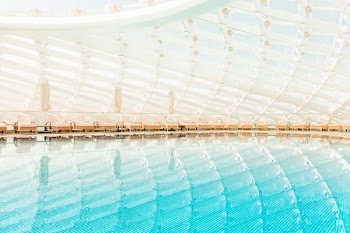 architectural photography of an indoor pool