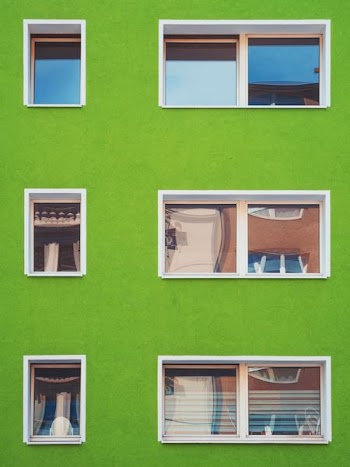 architectural photography of green house with windows