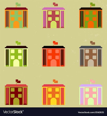 Architecture building and columns with flag set vector image