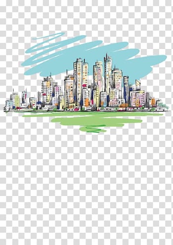 Architecture Watercolor painting Drawing, Hand-painted city transparent background PNG clipart