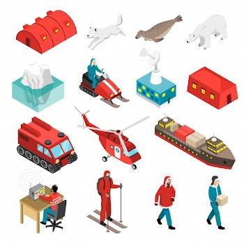 Arctic polar station isometric set Free Vector