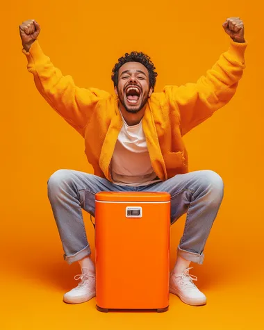 Argentinean Basketball Fan Cheering on Orange Cooler in Studio Setting
