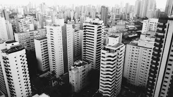arial view of city in grayscale photo