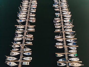 Arial View Of Docked Boats At Marina