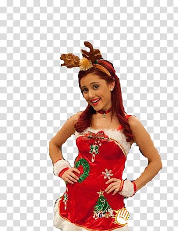 ARIANA GRANDE, woman wearing Christmas reindeer costume transparent background PNG clipart