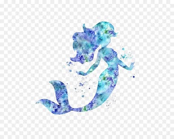 Ariel Cinderella Mermaid Watercolor painting Printing - Mermaid silhouette 