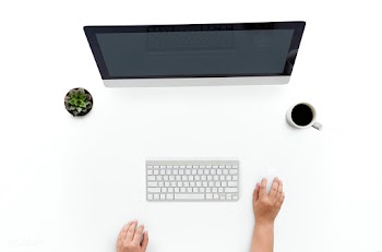 Ariel view of using a desktop computer | Free stock psd mockup - 380016