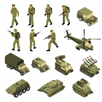 Army isometric icon set Free Vector
