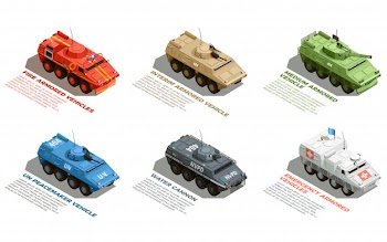 Army military vehicles isometric set Free Vector