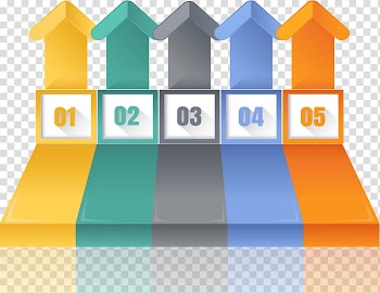 Arrow Illustration, Five colored arrow charts transparent background PNG clipart