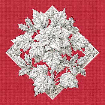 Art Deco Christmas Poinsettia and Holly Ornament