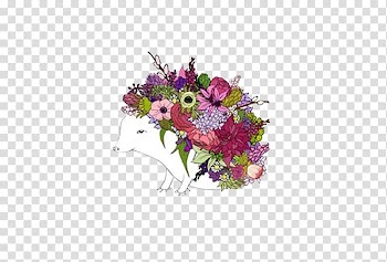 Art Floral design Drawing Flower Illustration, Full of flowers hedgehog transparent background PNG clipart
