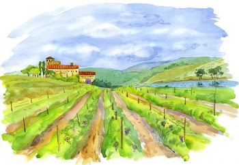 Art, vineyard, landscape, painting (watercolor)