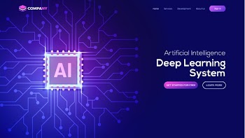 Artificial Intelligence (AI) landing page. Website template for deep learning concept.