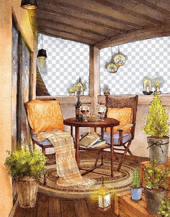 Artist Painting Drawing Illustration, Balcony landscape illustration transparent background PNG clipart